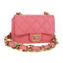 CHANEL Matelasse Chain Shoulder Bag Lamb Skin Pink Gold CC Auth 177321SAM-1