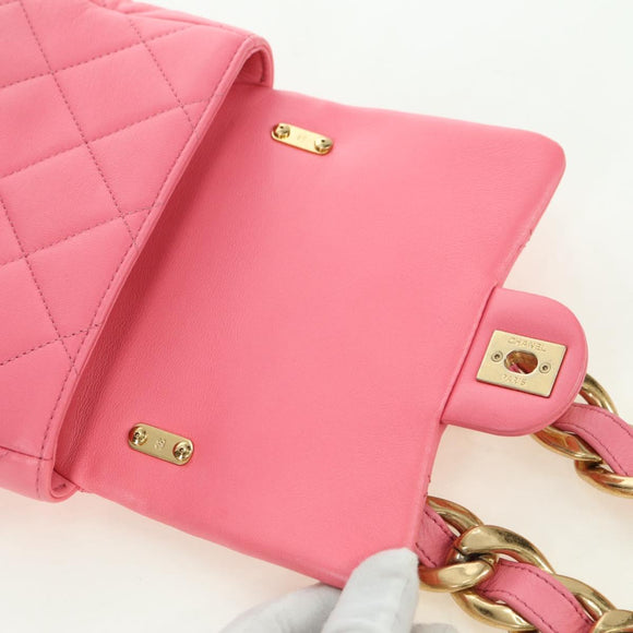 CHANEL Matelasse Chain Shoulder Bag Lamb Skin Pink Gold CC Auth 177321SAM