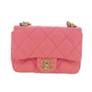 CHANEL Matelasse Chain Shoulder Bag Lamb Skin Pink Gold CC Auth 177321SAM-13