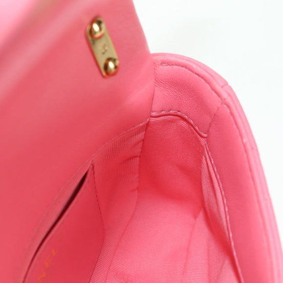 CHANEL Matelasse Chain Shoulder Bag Lamb Skin Pink Gold CC Auth 177321SAM