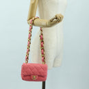 CHANEL Matelasse Chain Shoulder Bag Lamb Skin Pink Gold CC Auth 177321SAM-25