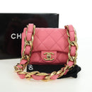 CHANEL Matelasse Chain Shoulder Bag Lamb Skin Pink Gold CC Auth 177321SAM-12