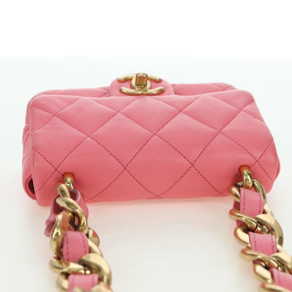 CHANEL Matelasse Chain Shoulder Bag Lamb Skin Pink Gold CC Auth 177321SAM