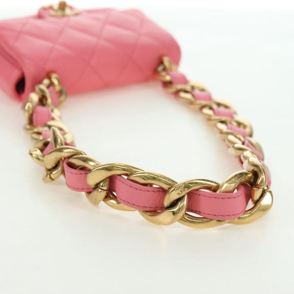 CHANEL Matelasse Chain Shoulder Bag Lamb Skin Pink Gold CC Auth 177321SAM
