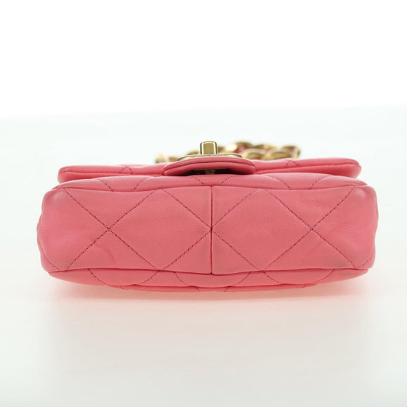 CHANEL Matelasse Chain Shoulder Bag Lamb Skin Pink Gold CC Auth 177321SAM