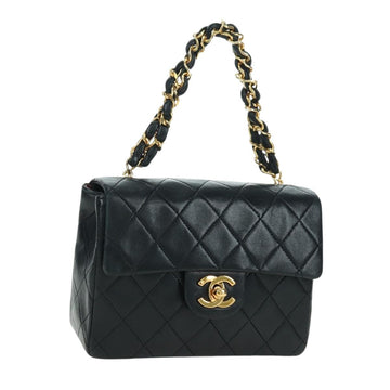 CHANEL Matelasse Chain Hand Bag Lamb Skin Black Gold CC Auth 177323SM