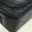 CHANEL Matelasse Chain Hand Bag Lamb Skin Black Gold CC Auth 177323SM-17