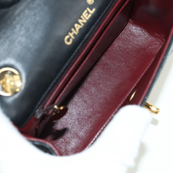 CHANEL Matelasse Chain Hand Bag Lamb Skin Black Gold CC Auth 177323SM