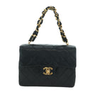 CHANEL Matelasse Chain Hand Bag Lamb Skin Black Gold CC Auth 177323SM-13