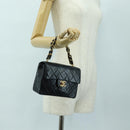 CHANEL Matelasse Chain Hand Bag Lamb Skin Black Gold CC Auth 177323SM-28