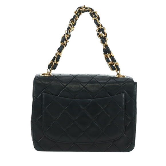 CHANEL Matelasse Chain Hand Bag Lamb Skin Black Gold CC Auth 177323SM