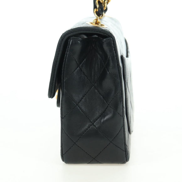 CHANEL Matelasse Chain Hand Bag Lamb Skin Black Gold CC Auth 177323SM