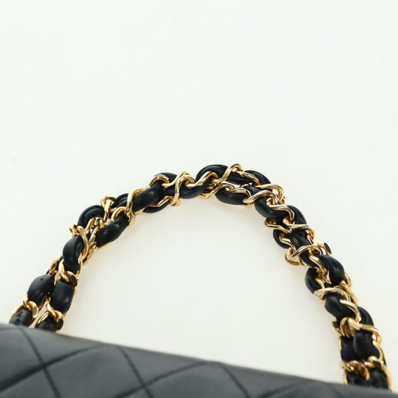CHANEL Matelasse Chain Hand Bag Lamb Skin Black Gold CC Auth 177323SM