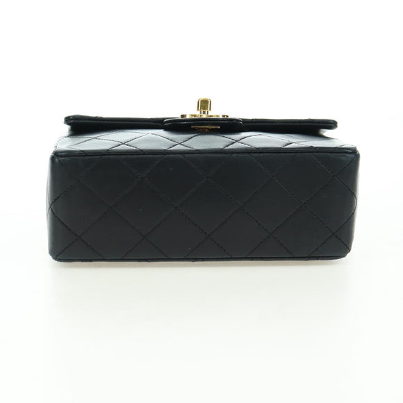 CHANEL Matelasse Chain Hand Bag Lamb Skin Black Gold CC Auth 177323SM