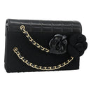 CHANEL Choco Bar Camelia Clutch Bag Lamb Skin Black Gold CC Auth 177325A-1