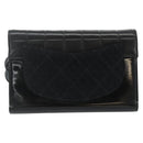 CHANEL Choco Bar Camelia Clutch Bag Lamb Skin Black Gold CC Auth 177325A-3