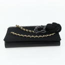 CHANEL Choco Bar Camelia Clutch Bag Lamb Skin Black Gold CC Auth 177325A-7