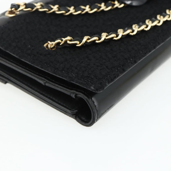 CHANEL Choco Bar Camelia Clutch Bag Lamb Skin Black Gold CC Auth 177325A