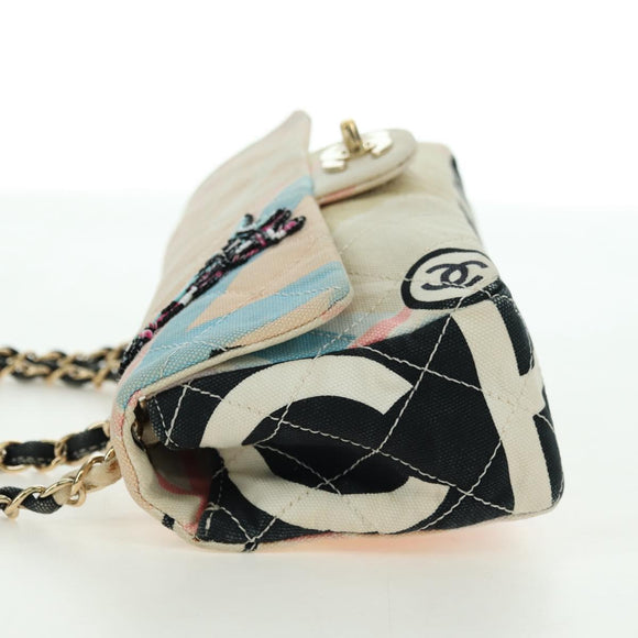 CHANEL Matelasse Chain Shoulder Bag Canvas Beige Gold CC Auth 177326SV