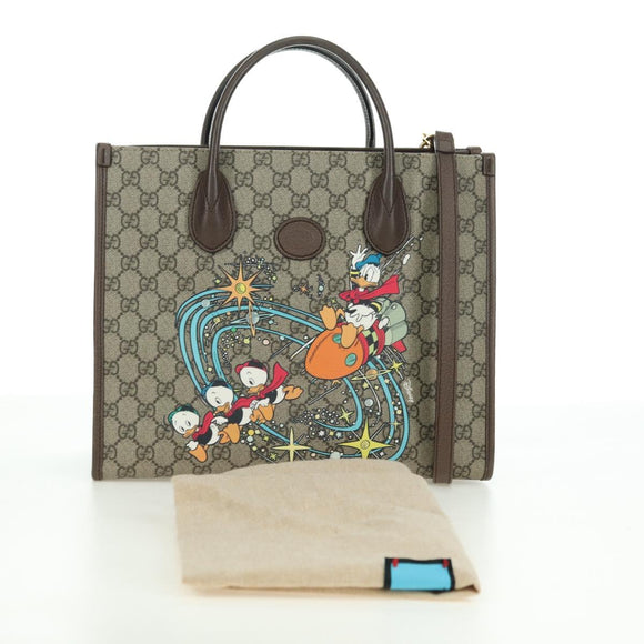 GUCCI GG Supreme Donald duck Hand Bag PVC 2way Beige Gold 648134 Auth 177329M