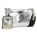 PRADA Shoulder Bag Patent leather Silver Auth 177333A-1