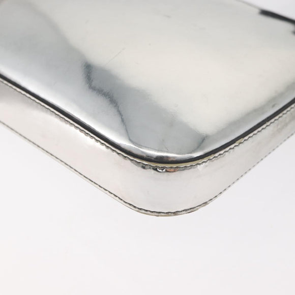 PRADA Shoulder Bag Patent leather Silver Auth 177333A