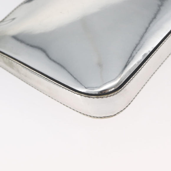 PRADA Shoulder Bag Patent leather Silver Auth 177333A