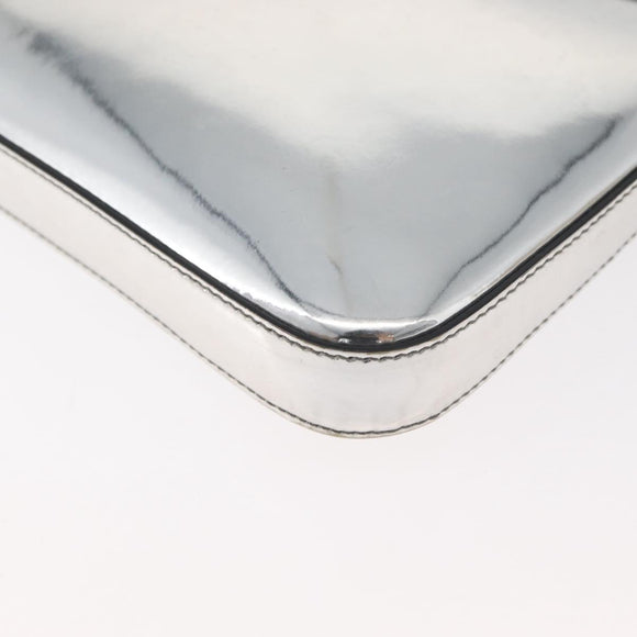 PRADA Shoulder Bag Patent leather Silver Auth 177333A