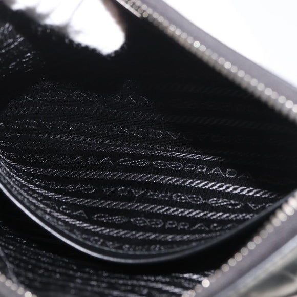 PRADA Shoulder Bag Patent leather Silver Auth 177333A
