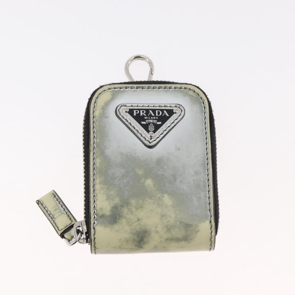 PRADA Shoulder Bag Patent leather Silver Auth 177333A