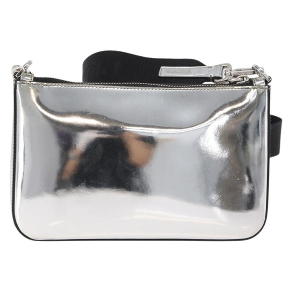 PRADA Shoulder Bag Patent leather Silver Auth 177333A