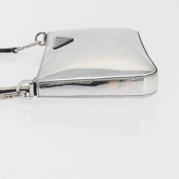 PRADA Shoulder Bag Patent leather Silver Auth 177333A