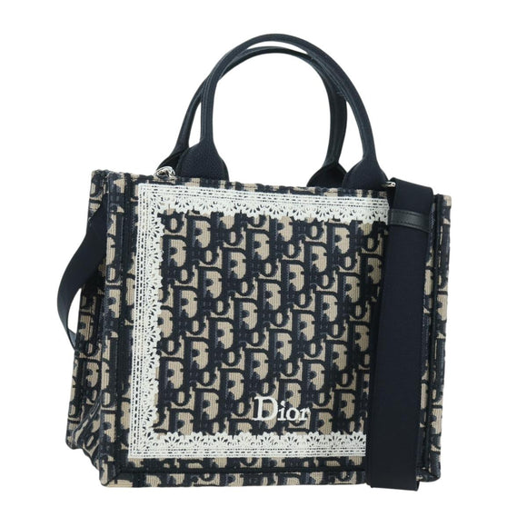 Christian Dior Trotter Canvas Oblique Book Hand Bag 2way Navy Auth 177334SAM