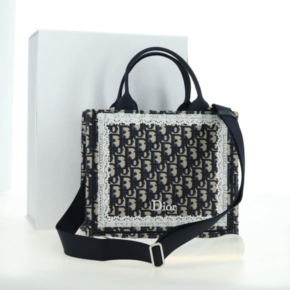 Christian Dior Trotter Canvas Oblique Book Hand Bag 2way Navy Auth 177334SAM