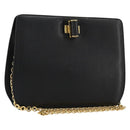 Salvatore Ferragamo Chain Shoulder Bag Leather Black Gold Auth 177335A-1