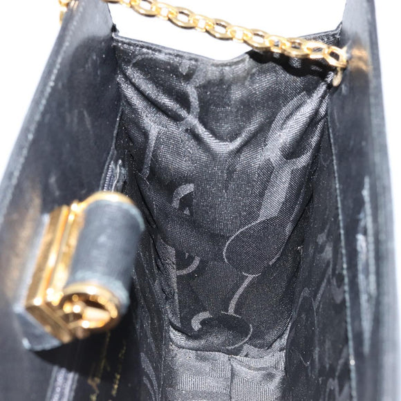Salvatore Ferragamo Chain Shoulder Bag Leather Black Gold Auth 177335A