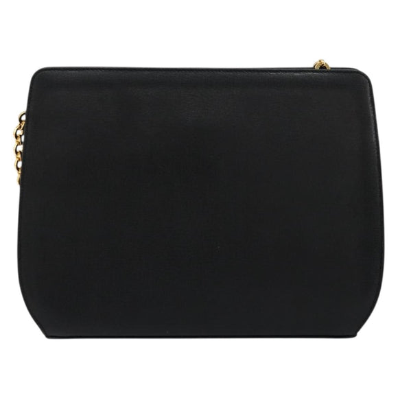 Salvatore Ferragamo Chain Shoulder Bag Leather Black Gold Auth 177335A