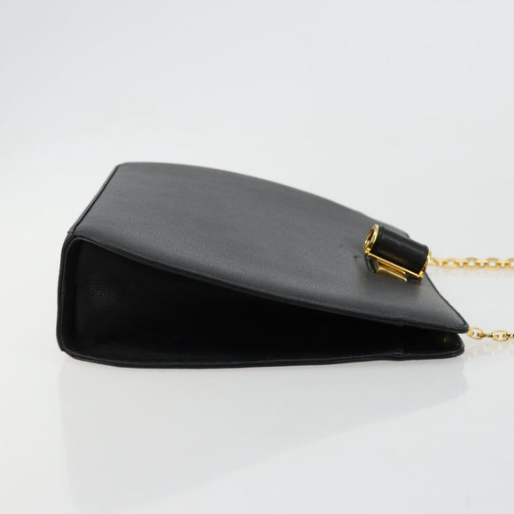 Salvatore Ferragamo Chain Shoulder Bag Leather Black Gold Auth 177335A