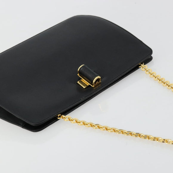 Salvatore Ferragamo Chain Shoulder Bag Leather Black Gold Auth 177335A