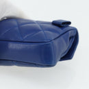CHANEL Matelasse Pouch Lamb Skin Blue Gold CC Auth 177338-14