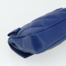 CHANEL Matelasse Pouch Lamb Skin Blue Gold CC Auth 177338-15