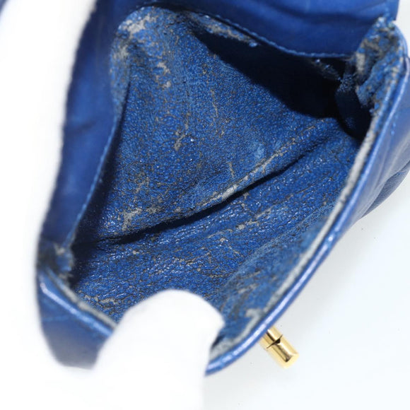 CHANEL Matelasse Pouch Lamb Skin Blue Gold CC Auth 177338