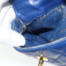 CHANEL Matelasse Pouch Lamb Skin Blue Gold CC Auth 177338-12