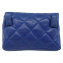CHANEL Matelasse Pouch Lamb Skin Blue Gold CC Auth 177338-2