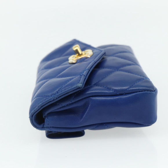 CHANEL Matelasse Pouch Lamb Skin Blue Gold CC Auth 177338
