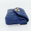 CHANEL Matelasse Pouch Lamb Skin Blue Gold CC Auth 177338-4