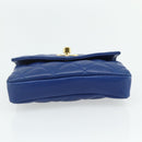 CHANEL Matelasse Pouch Lamb Skin Blue Gold CC Auth 177338-6