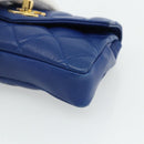 CHANEL Matelasse Pouch Lamb Skin Blue Gold CC Auth 177338-7