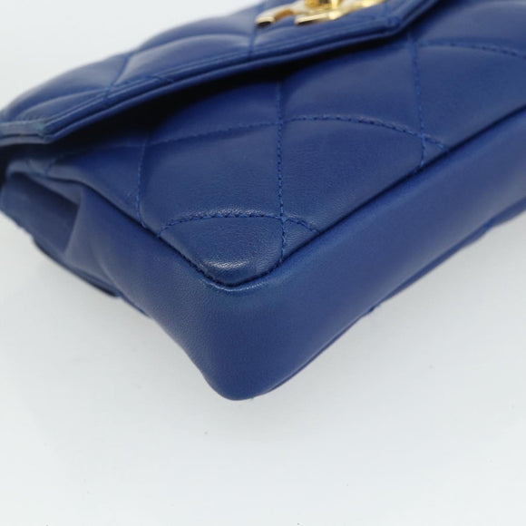 CHANEL Matelasse Pouch Lamb Skin Blue Gold CC Auth 177338