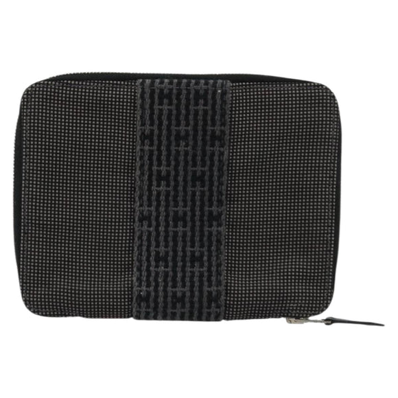 HERMES Agenda Her Line Day Planner Cover Canvas Black Silver Auth 177350
